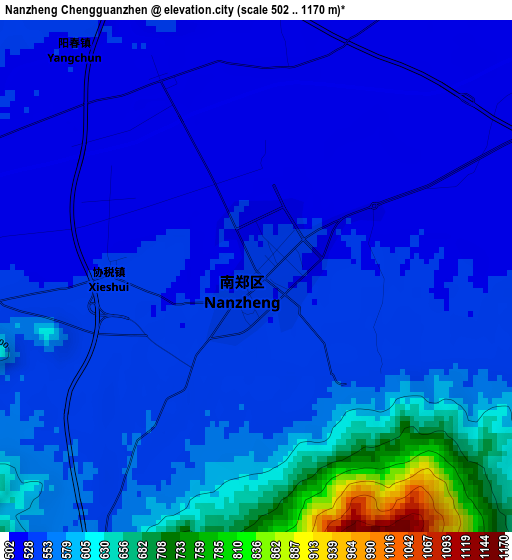 Nanzheng Chengguanzhen elevation map