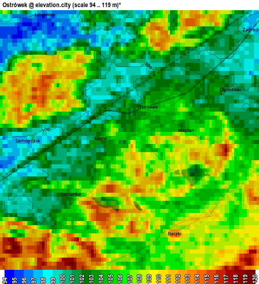 Ostrówek elevation map