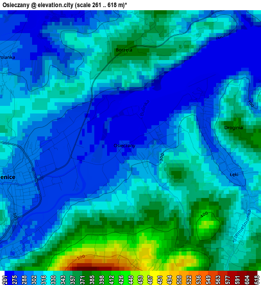 Osieczany elevation map