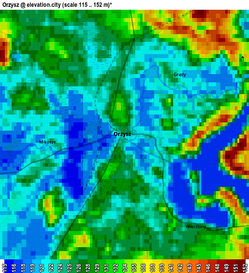 Orzysz elevation map