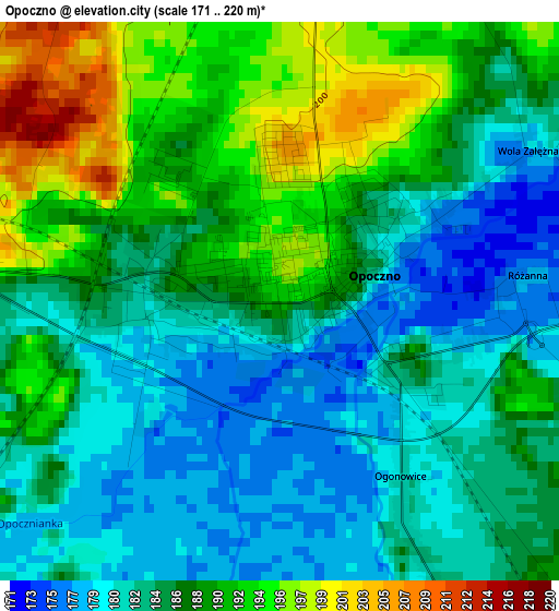 Opoczno elevation map