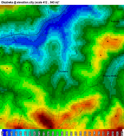 Olszówka elevation map