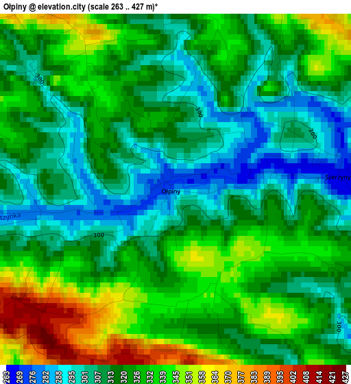 Ołpiny elevation map