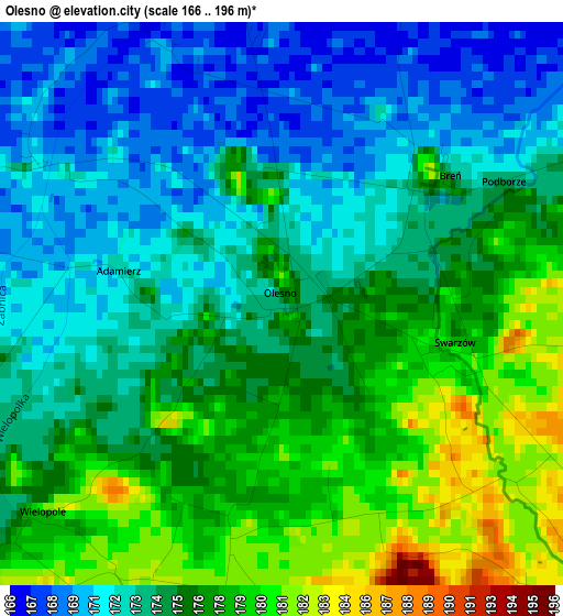 Olesno elevation map