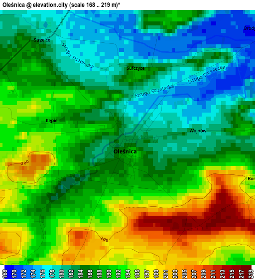 Oleśnica elevation map