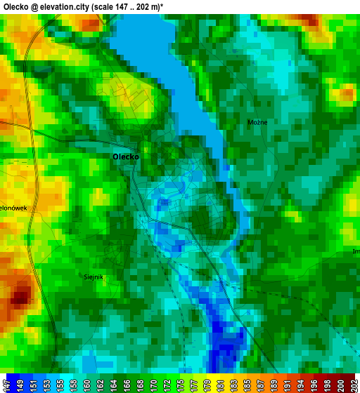 Olecko elevation map