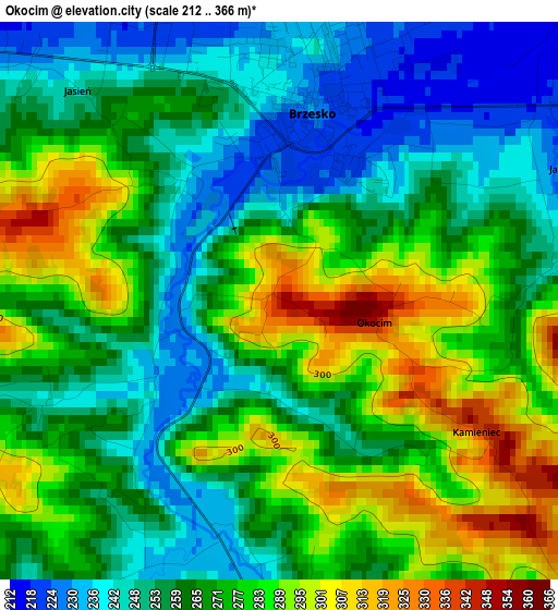 Okocim elevation map