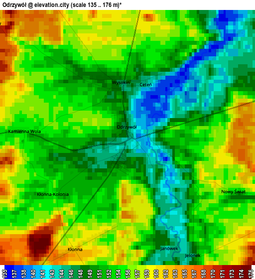 Odrzywół elevation map