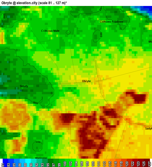 Obryte elevation map