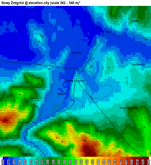 Nowy Żmigród elevation map