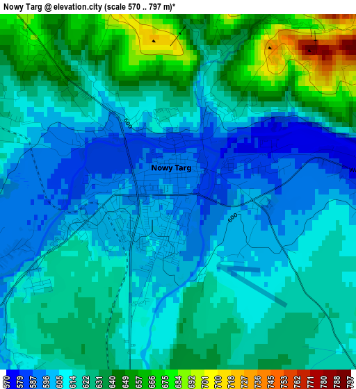 Nowy Targ elevation map