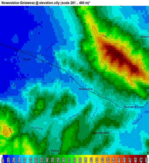 Nowosielce-Gniewosz elevation map