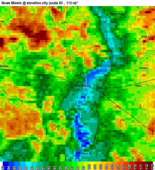 Nowe Miasto elevation map