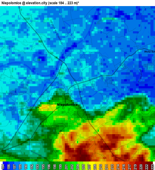 Niepołomice elevation map