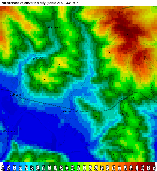 Nienadowa elevation map