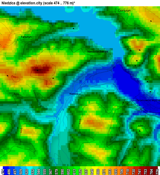 Niedzica elevation map