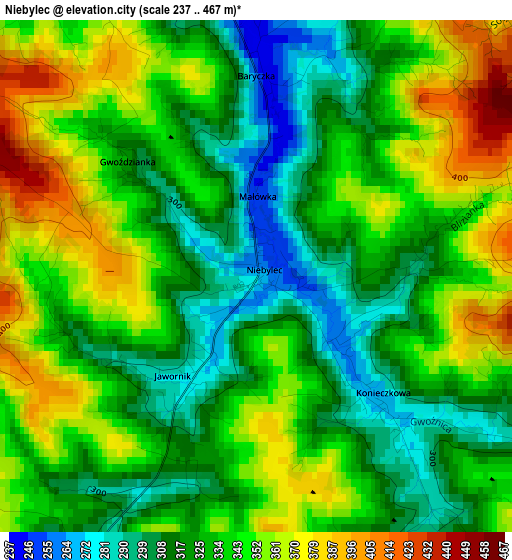 Niebylec elevation map