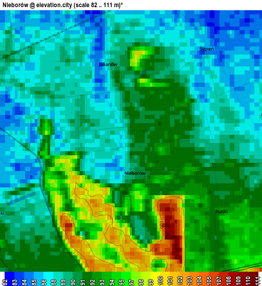 Nieborów elevation map