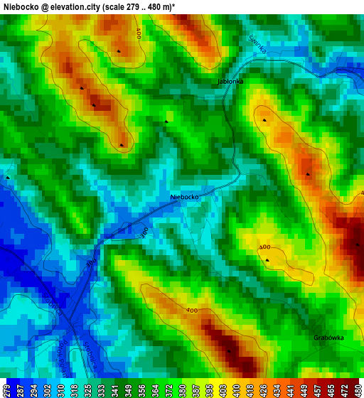 Niebocko elevation map