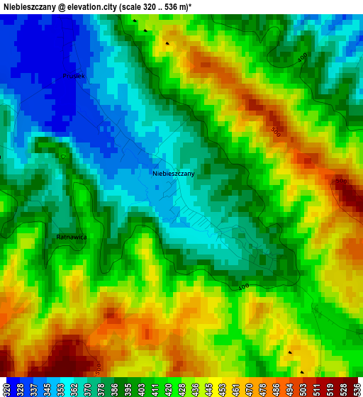 Niebieszczany elevation map