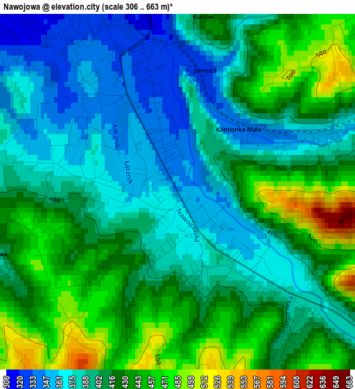 Nawojowa elevation map