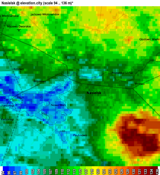 Nasielsk elevation map