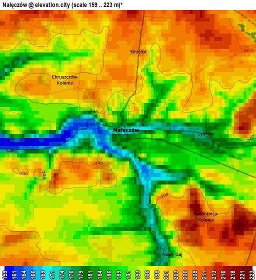 Nałęczów elevation map