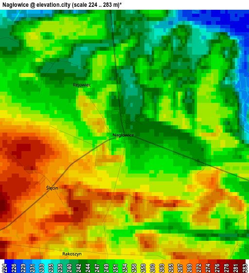 Nagłowice elevation map