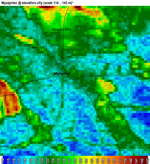 Myszyniec elevation map