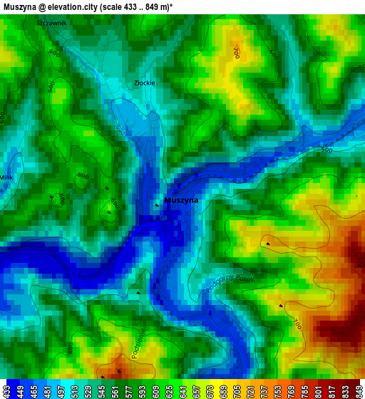 Muszyna elevation map