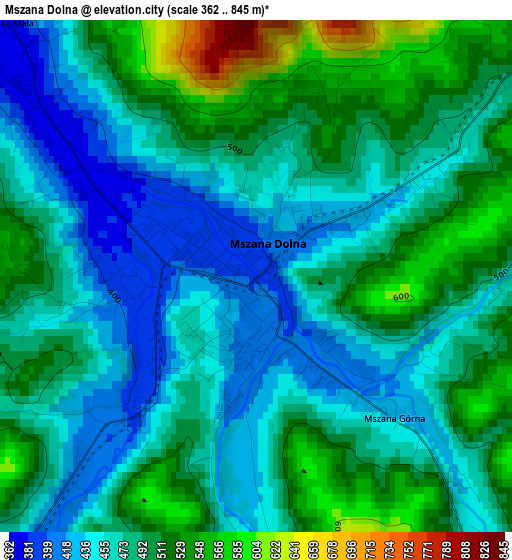 Mszana Dolna elevation map