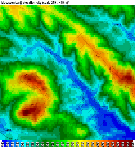 Moszczenica elevation map