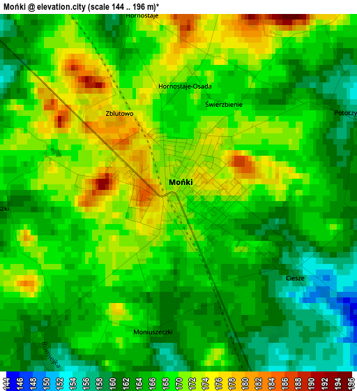 Mońki elevation map