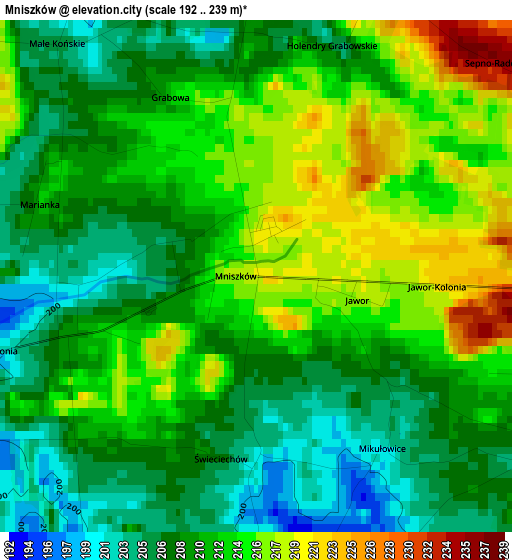 Mniszków elevation map