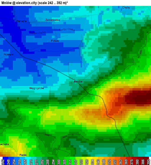 Mniów elevation map