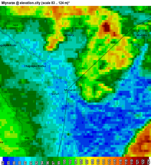 Młynarze elevation map