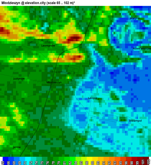 Młodzieszyn elevation map