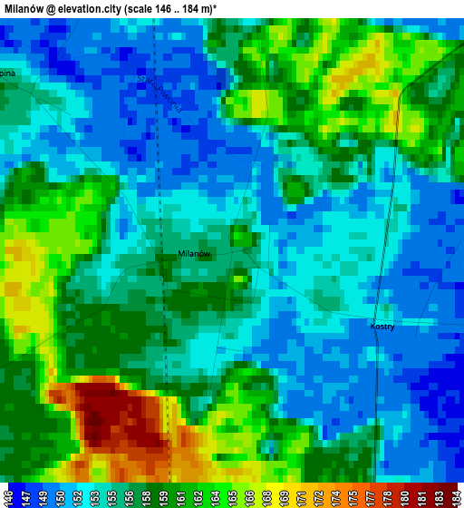 Milanów elevation map