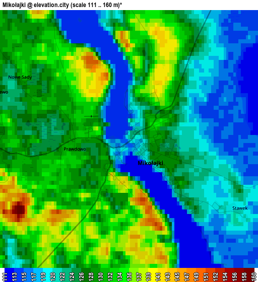 Mikołajki elevation map