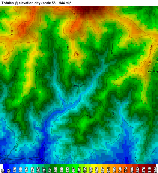 Totalán elevation map