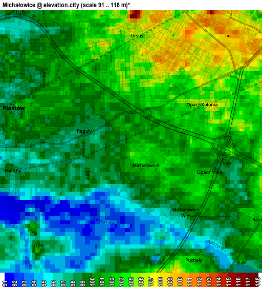 Michałowice elevation map