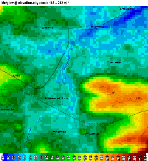 Mełgiew elevation map