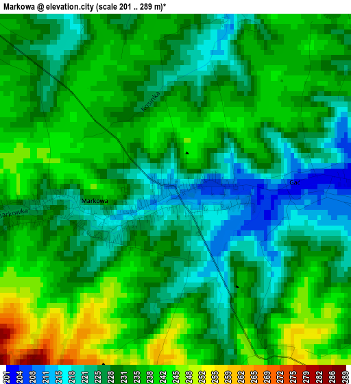 Markowa elevation map