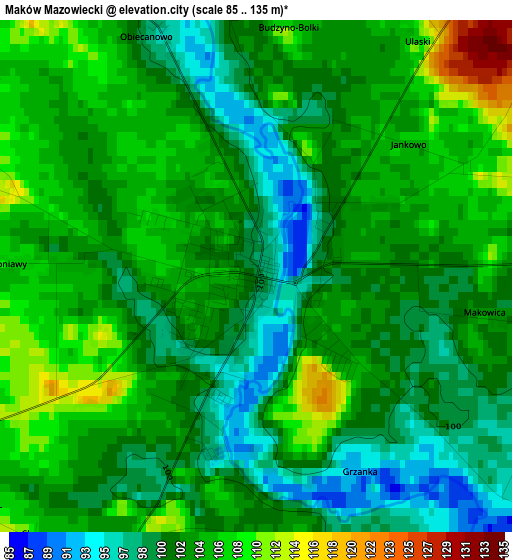 Maków Mazowiecki elevation map