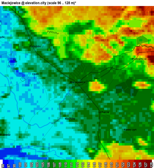 Maciejowice elevation map