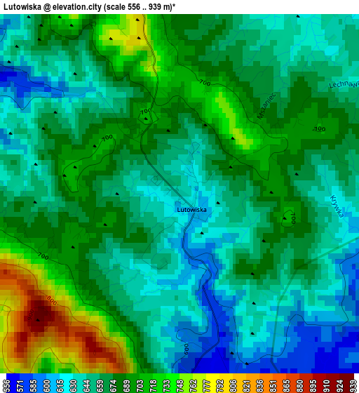 Lutowiska elevation map