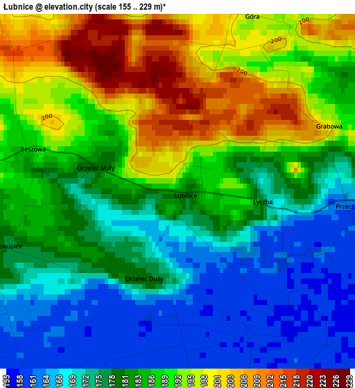 Łubnice elevation map