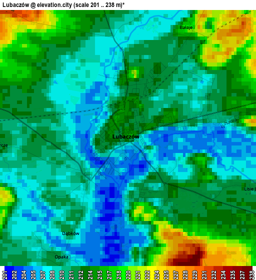 Lubaczów elevation map