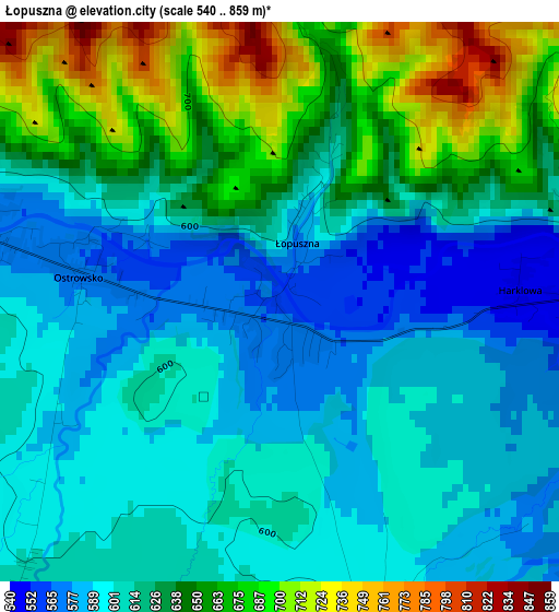 Łopuszna elevation map