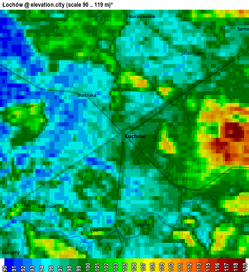 Łochów elevation map